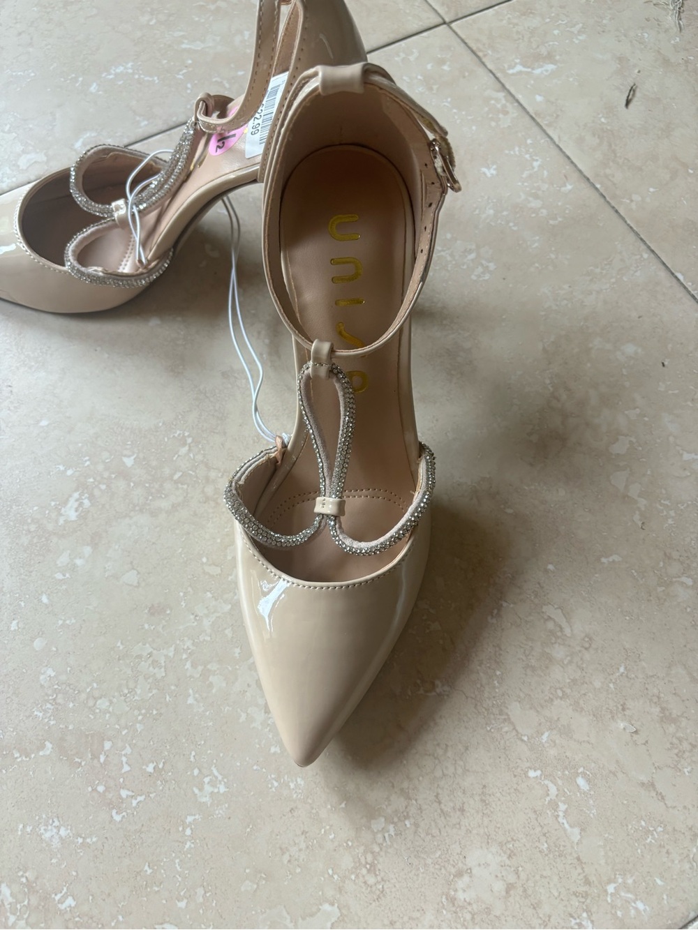 Unisa Beige Rhinestone Heels Pointed toe - Picture 3 of 5